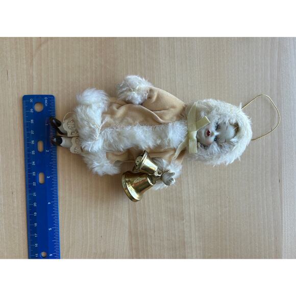 Vintage Porcelain Doll Christmas Ornament with Bells - Picture 9 of 9